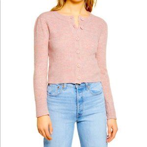 NEW WAYF Nordstrom Pointelle Slight Crop Soft Knit Cardigan Blush Wool Blend